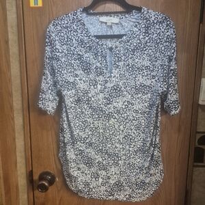 LOFT White and Navy Floral Split-Neck Tunic.  Box 37